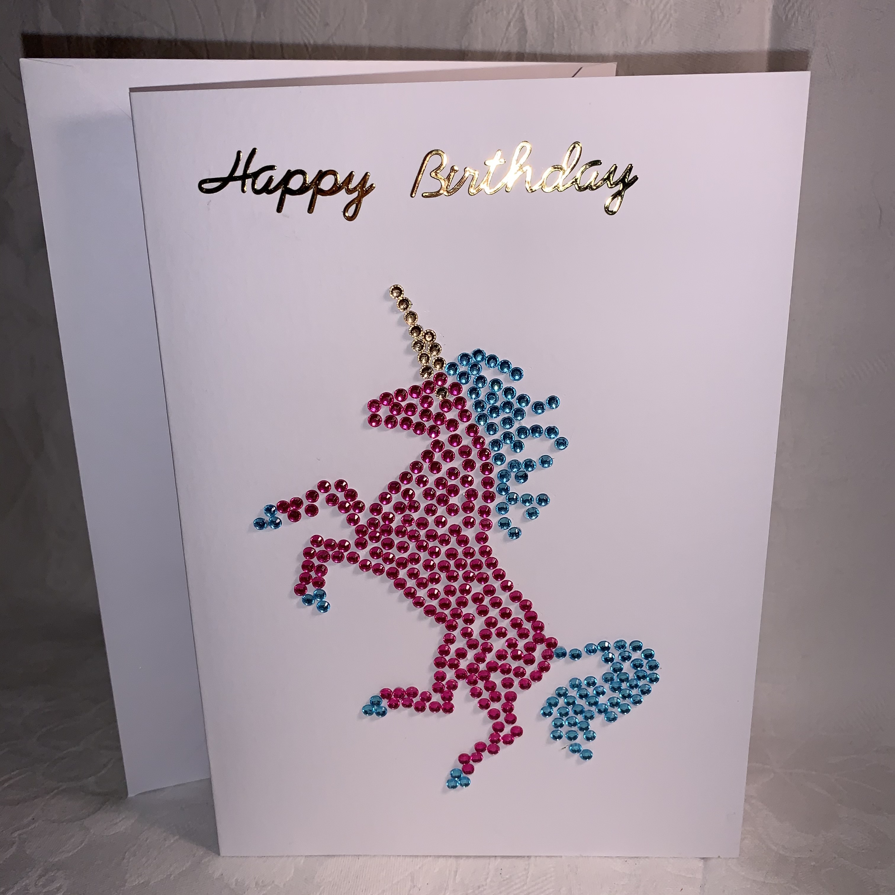 Birthday Card Jewelled Rearing Unicorn