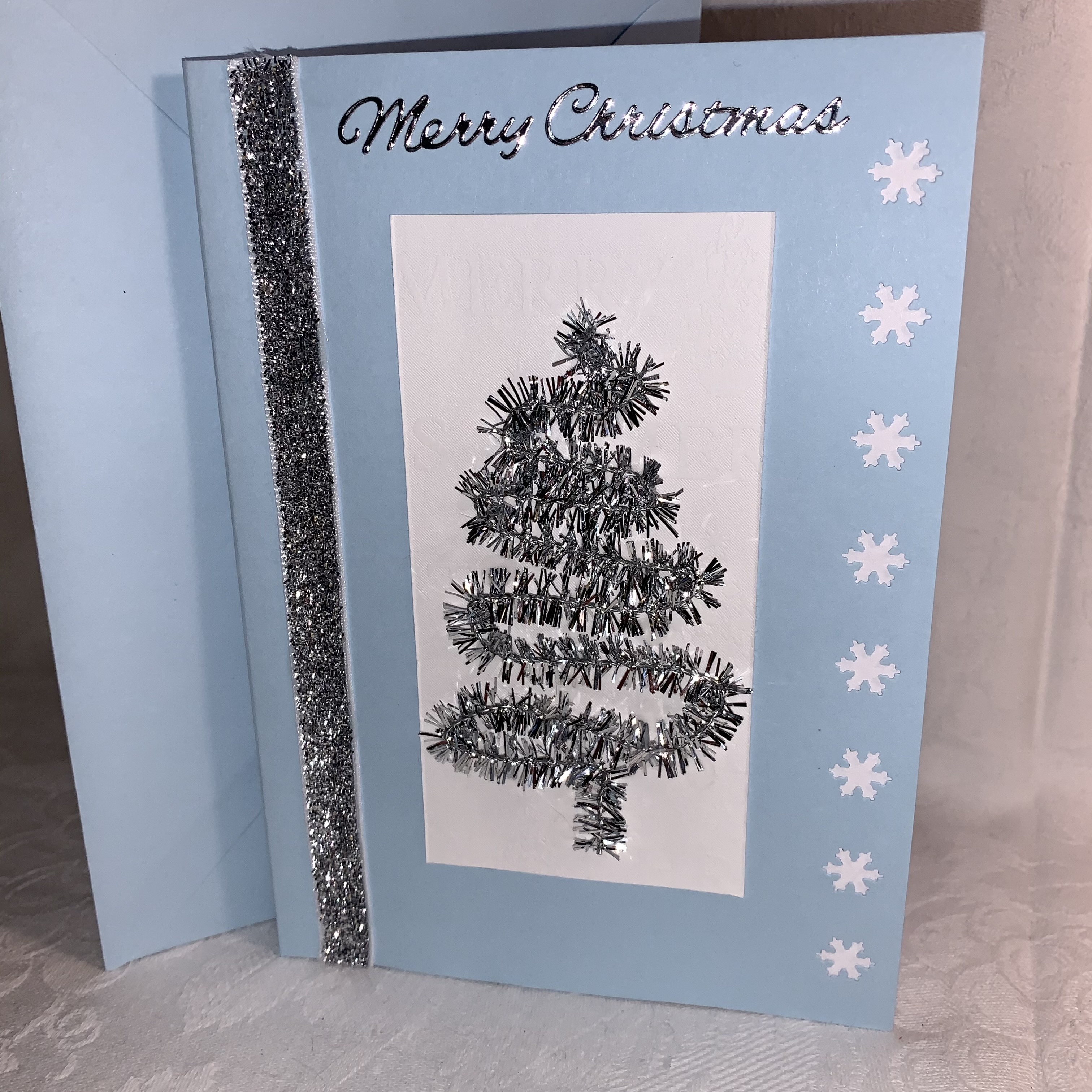 Christmas Card Blue Silver Tree