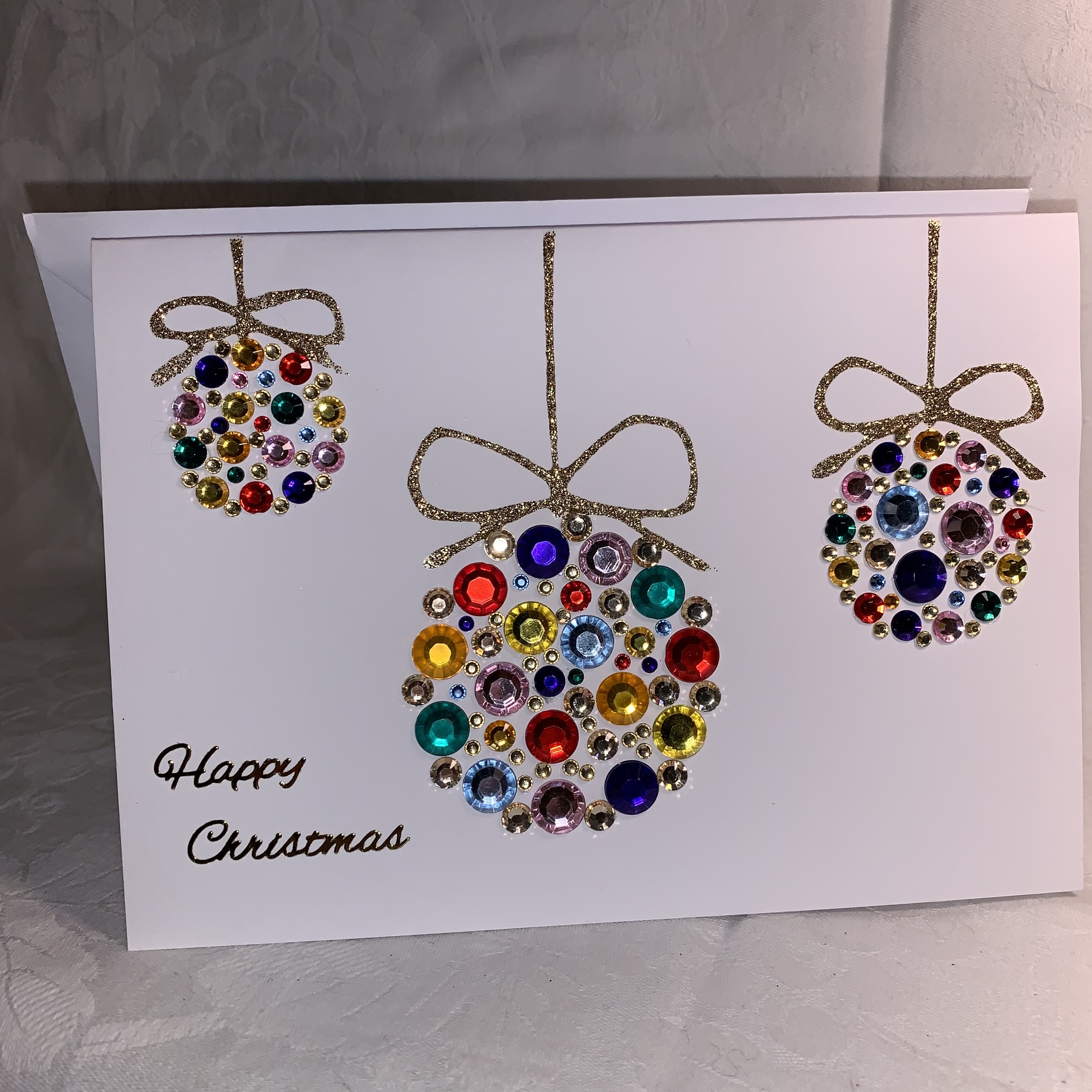 Cards Christmas 7×5 3 Multi Jewelled Baubles A £1.25