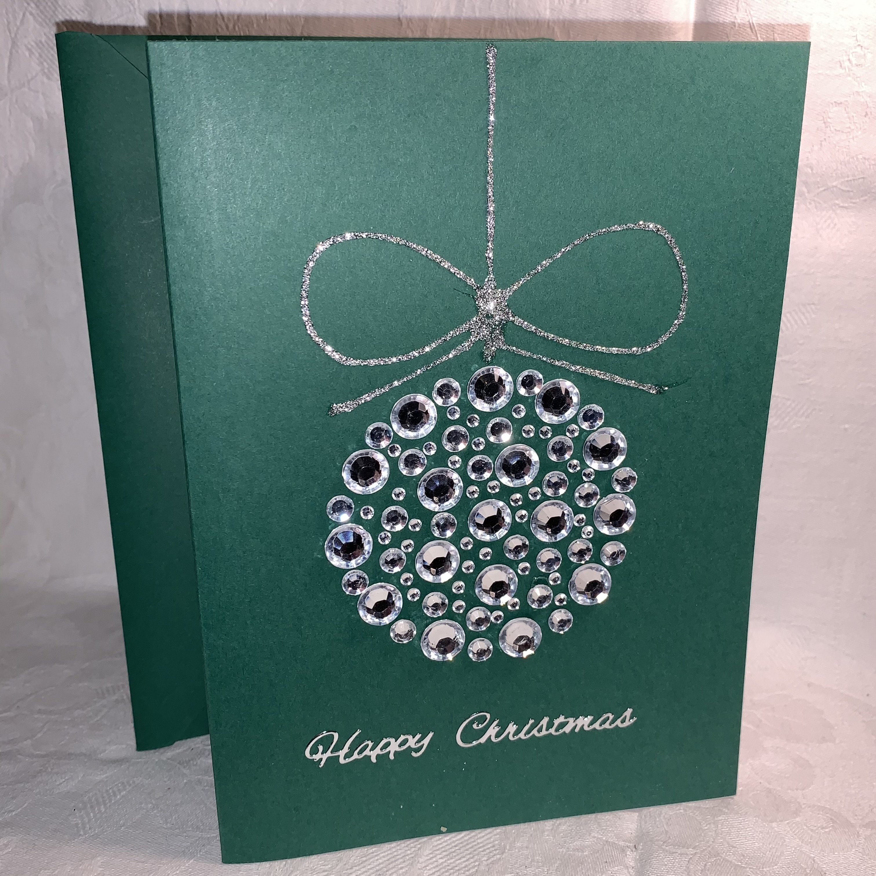 Christmas Card Silver Jewelled Bauble