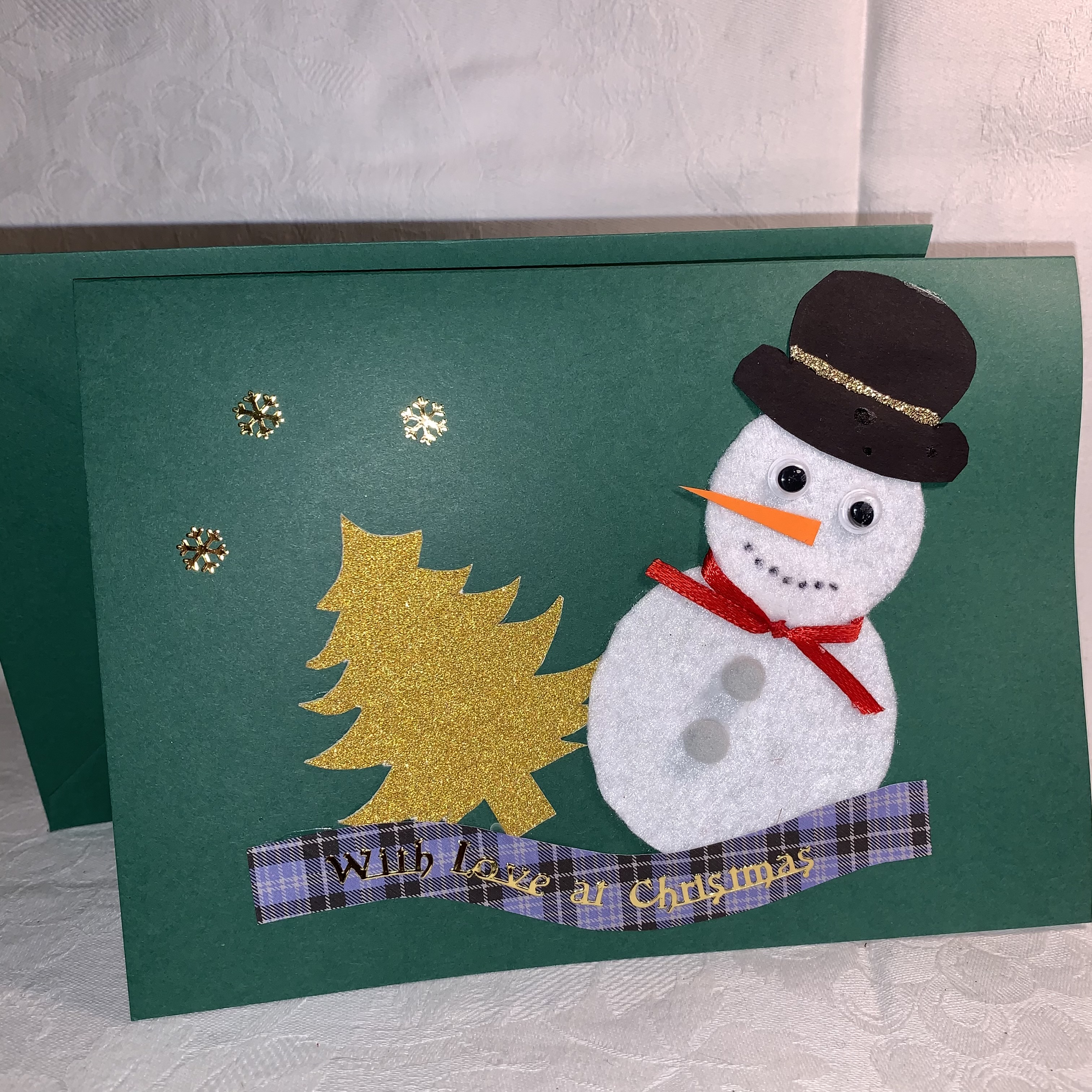 Christmas Card Green Snowman & Tree