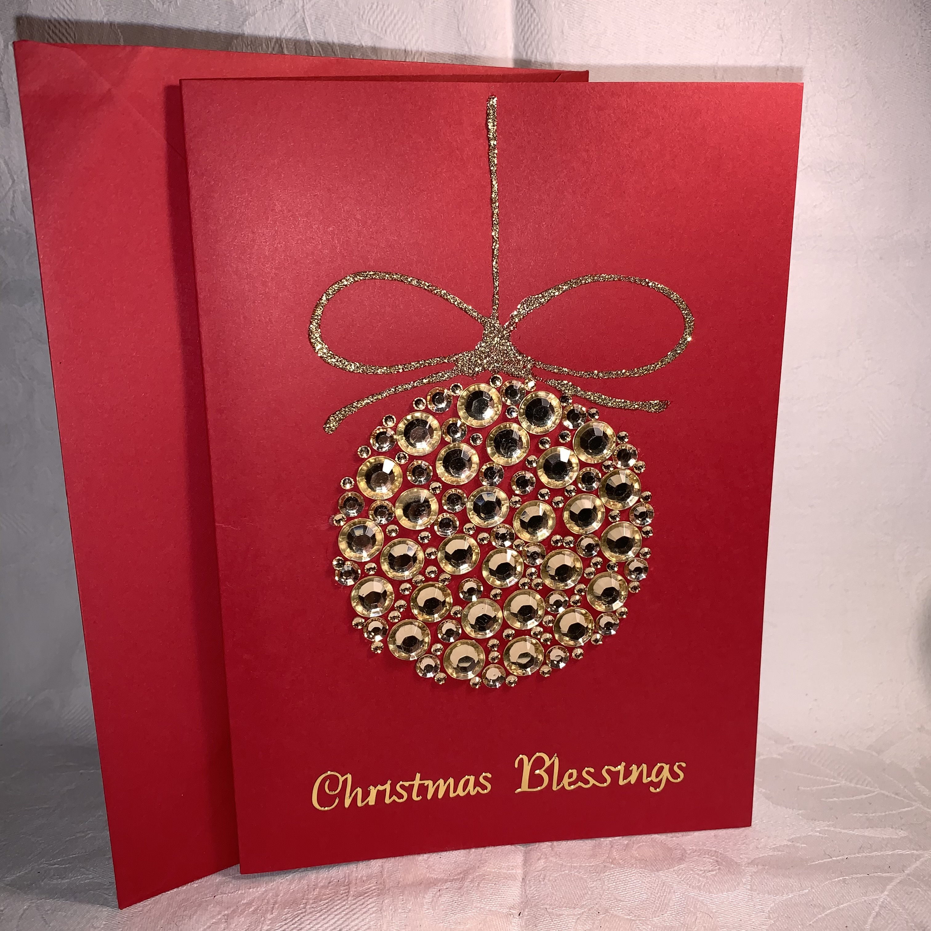 Christmas Card Gold Jewelled Bauble