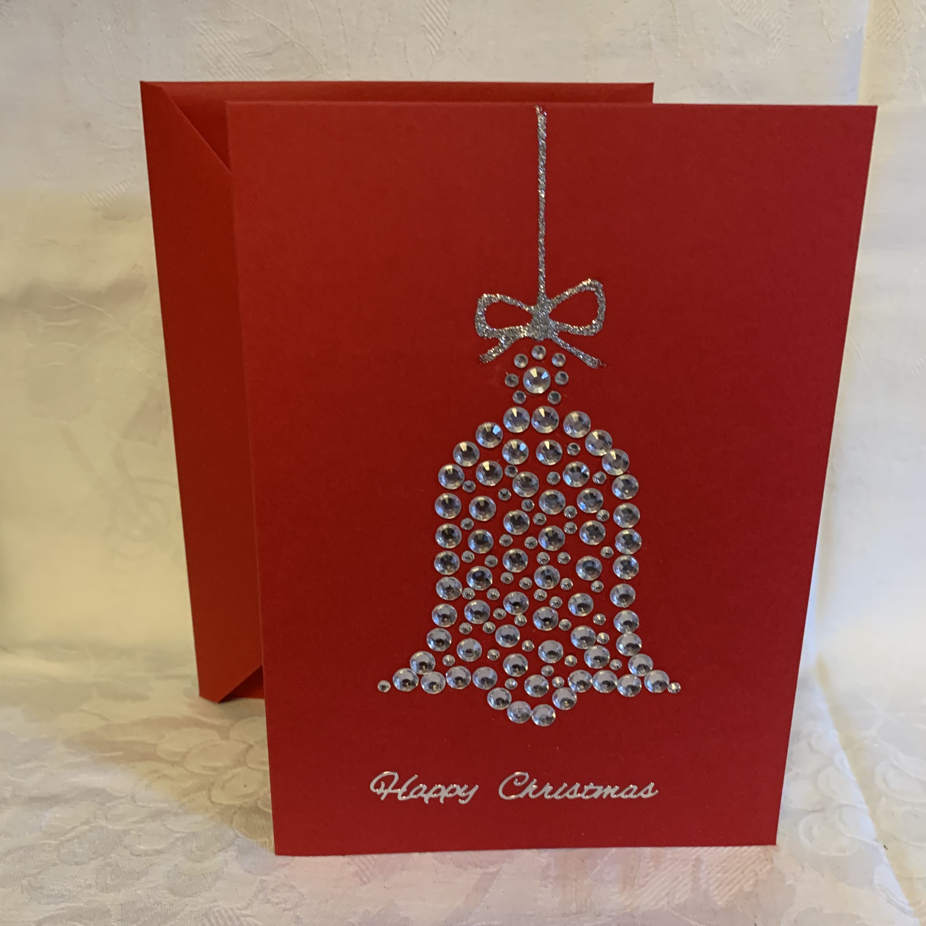 Christmas Card Silver Jewelled Bell