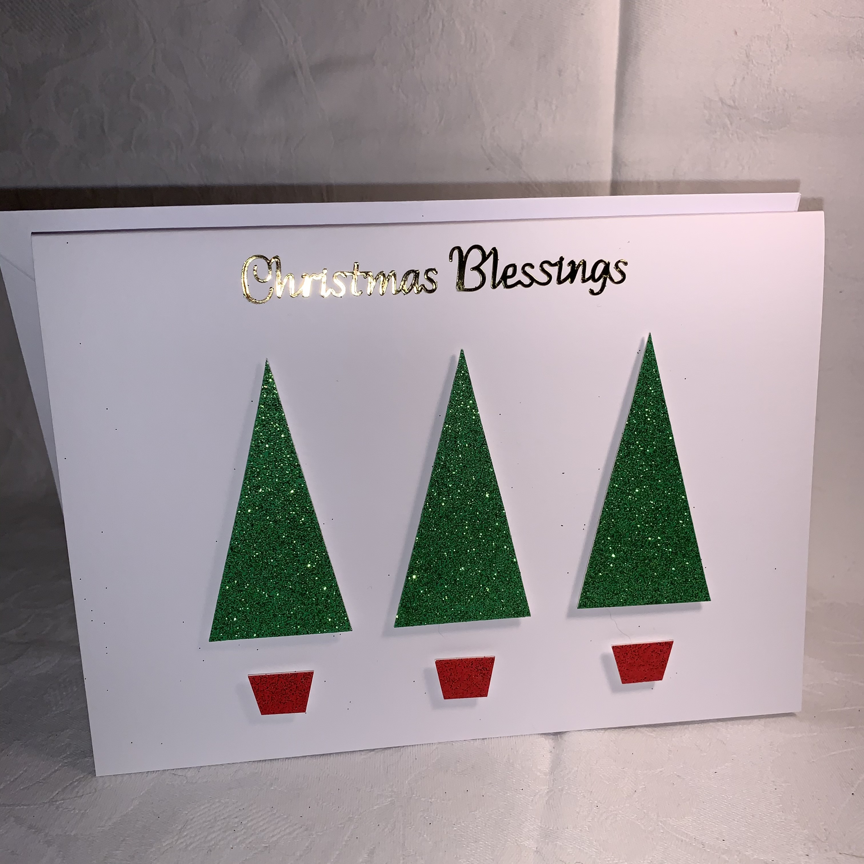 Cards Christmas 7x5 White 3 Glitter Trees