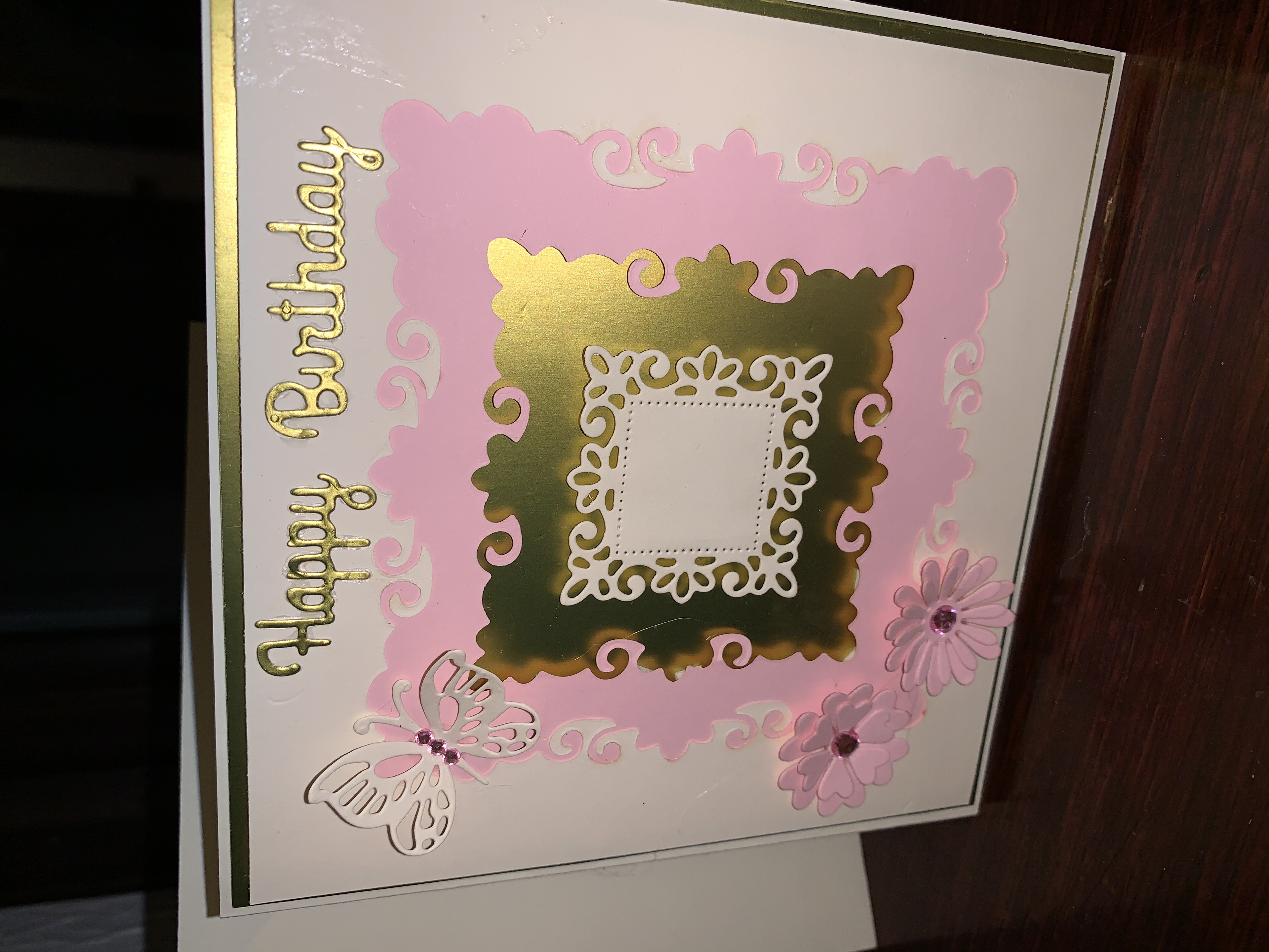 Birthday Card Gold and Pink Age Space 2