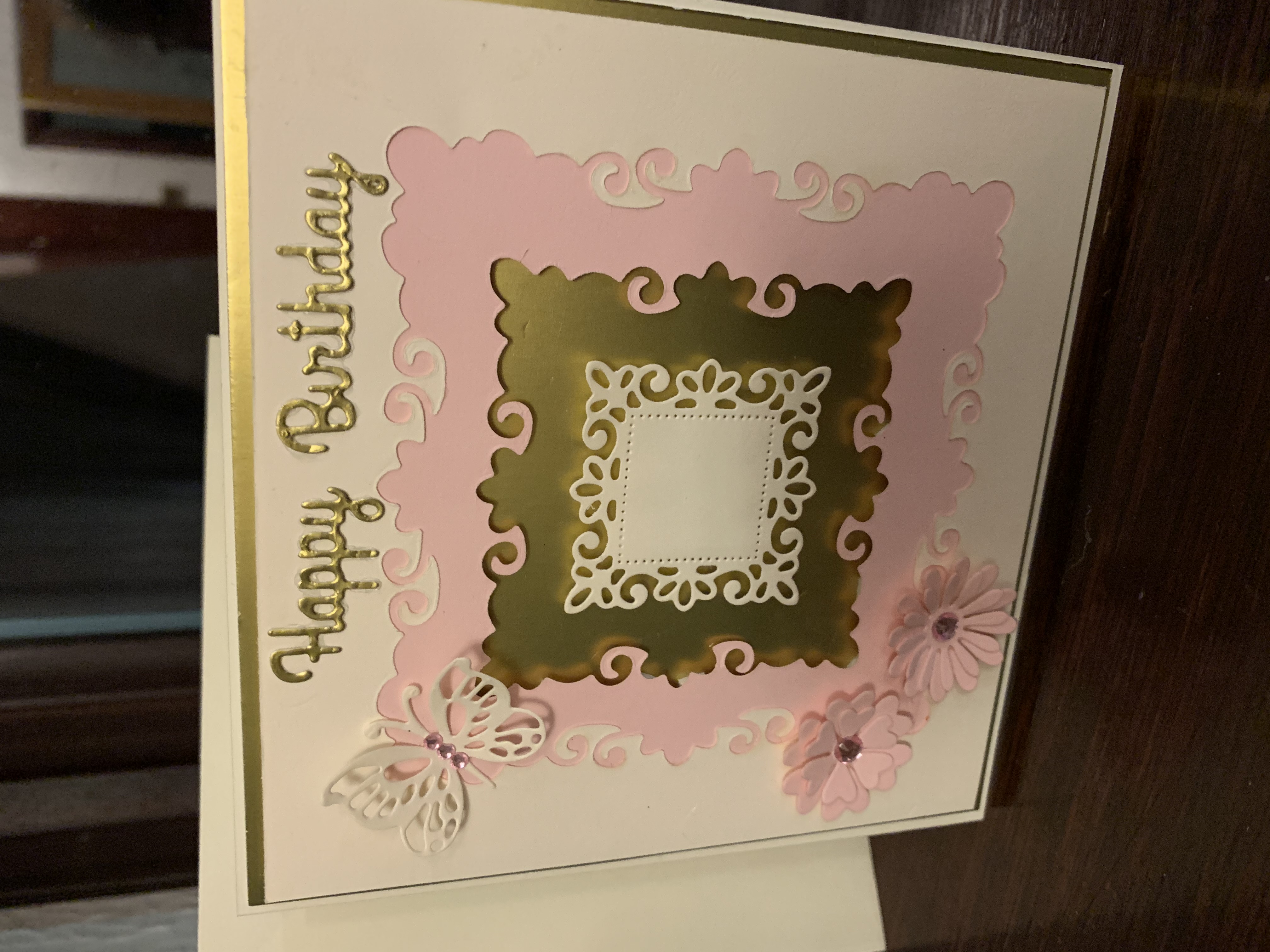 Birthday Card Gold and Pink Age Space 3